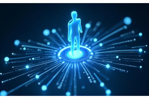 Interactive holographic display showing a comprehensive leadership assessment framework with multiple data points, emphasizing analytical rigor